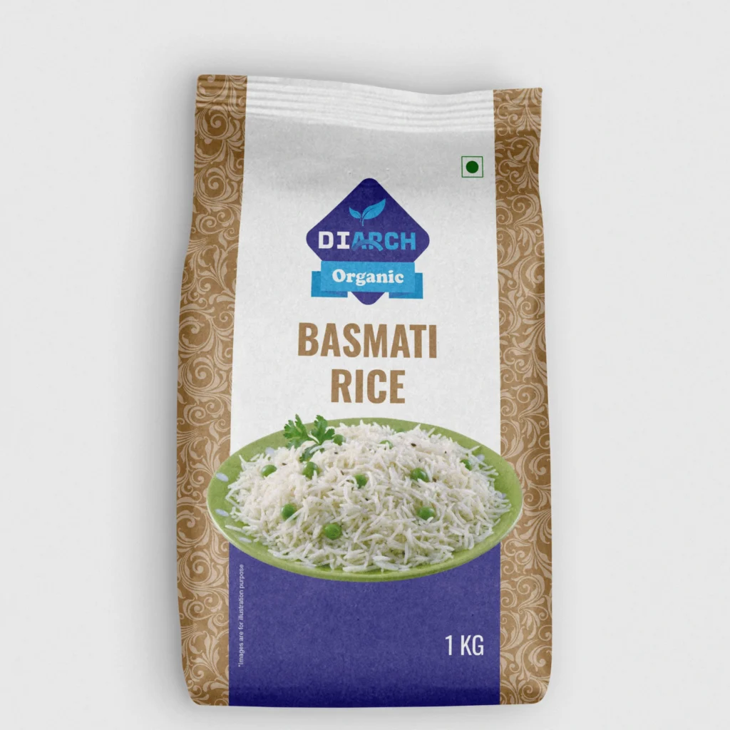 DiArch Organics Basmati Rice is a premium, long-grain white rice known for its delicate flavor and aroma.