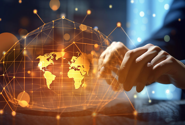Extensive network spanning continents connecting suppliers and buyers worldwide